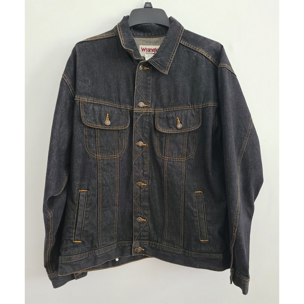 Wrangler Rugged Wear Men Black Denim Jacket Size XL